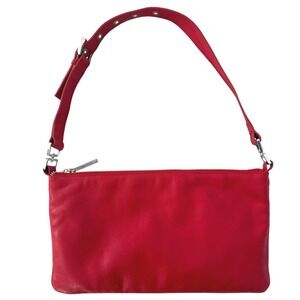 Arezzo Red Calfskin Leather Shoulder Bag Adjustable Strap Silver Hardware Brazil